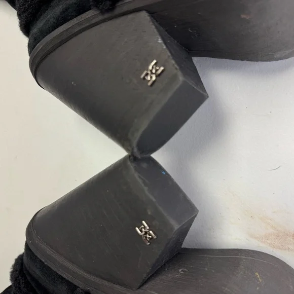 Sam Edelman womens 6.5 mid calf heeled suede, faux fur trim black boots - Picture 4 of 8